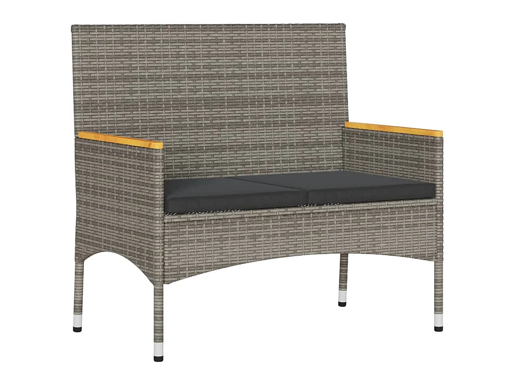 Gartenbank 2-Sitzer mit Kissen und Tisch Grau Poly Rattan