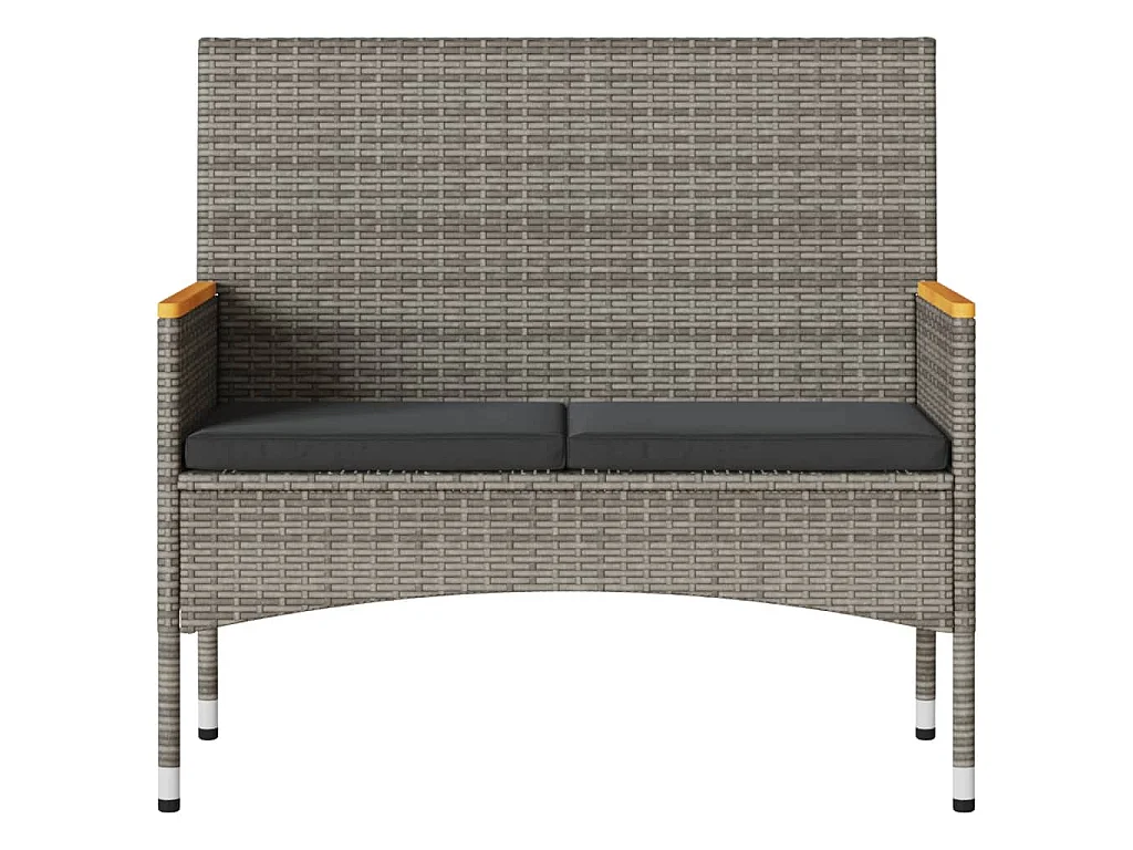 Gartenbank 2-Sitzer mit Kissen und Tisch Grau Poly Rattan