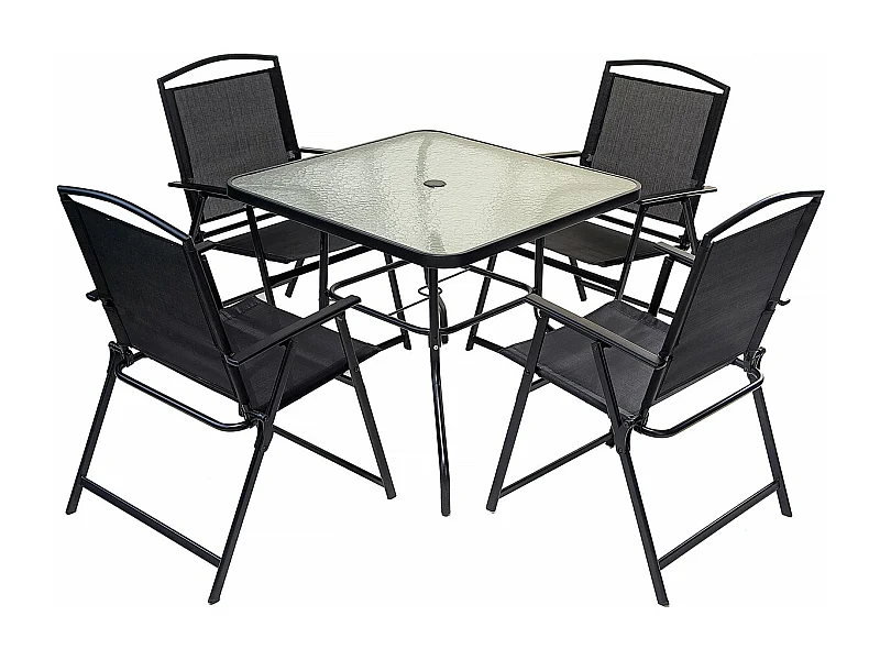 Conjunto de jardim em metal "Maude" - 4 lugares - Preto, prático e durável para as suas refeições ao ar livre