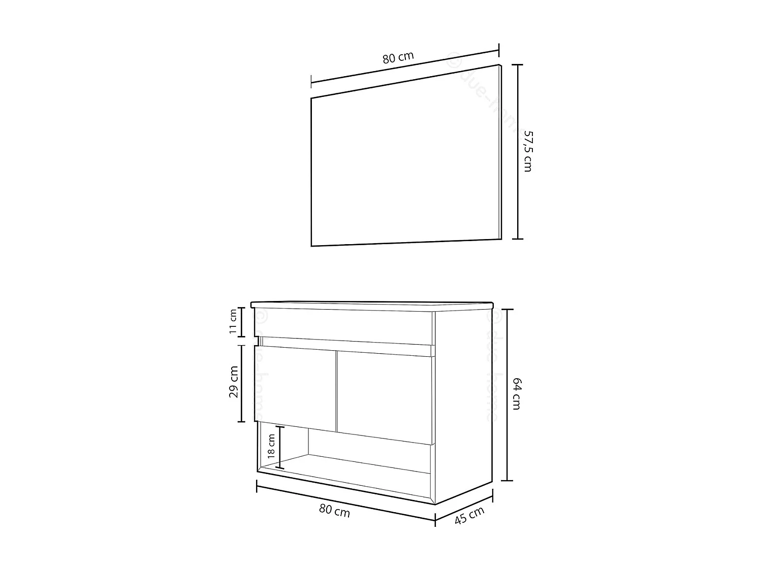 Mueble de Baño Lavabo Suspendido con 2 Puertas y Espejo Acabado en Nordik - Dim: 80 cm (Ancho) x 64 cm (Alto) x 45 cm (Fondo)
