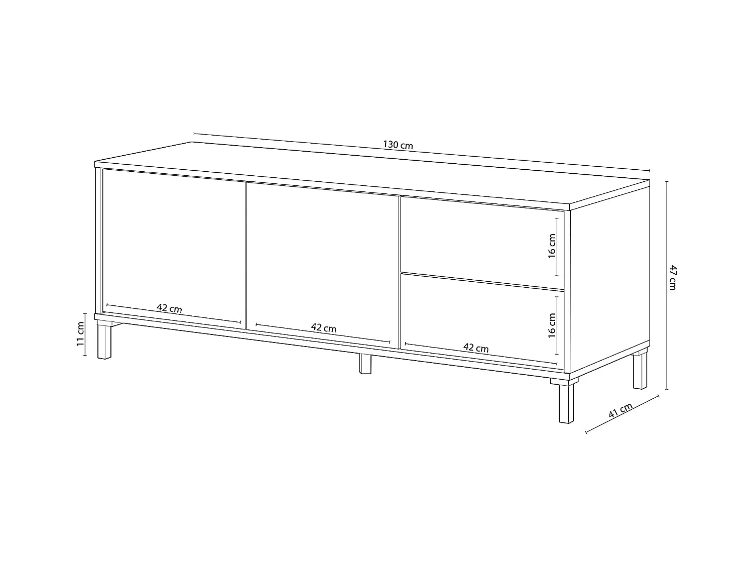 Mueble de TV con 2 Puertas y 2 Cajones de Estilo Moderno con Acabado en Color Blanco Artik y Roble - Dim: 47 x 130 x 41 cm