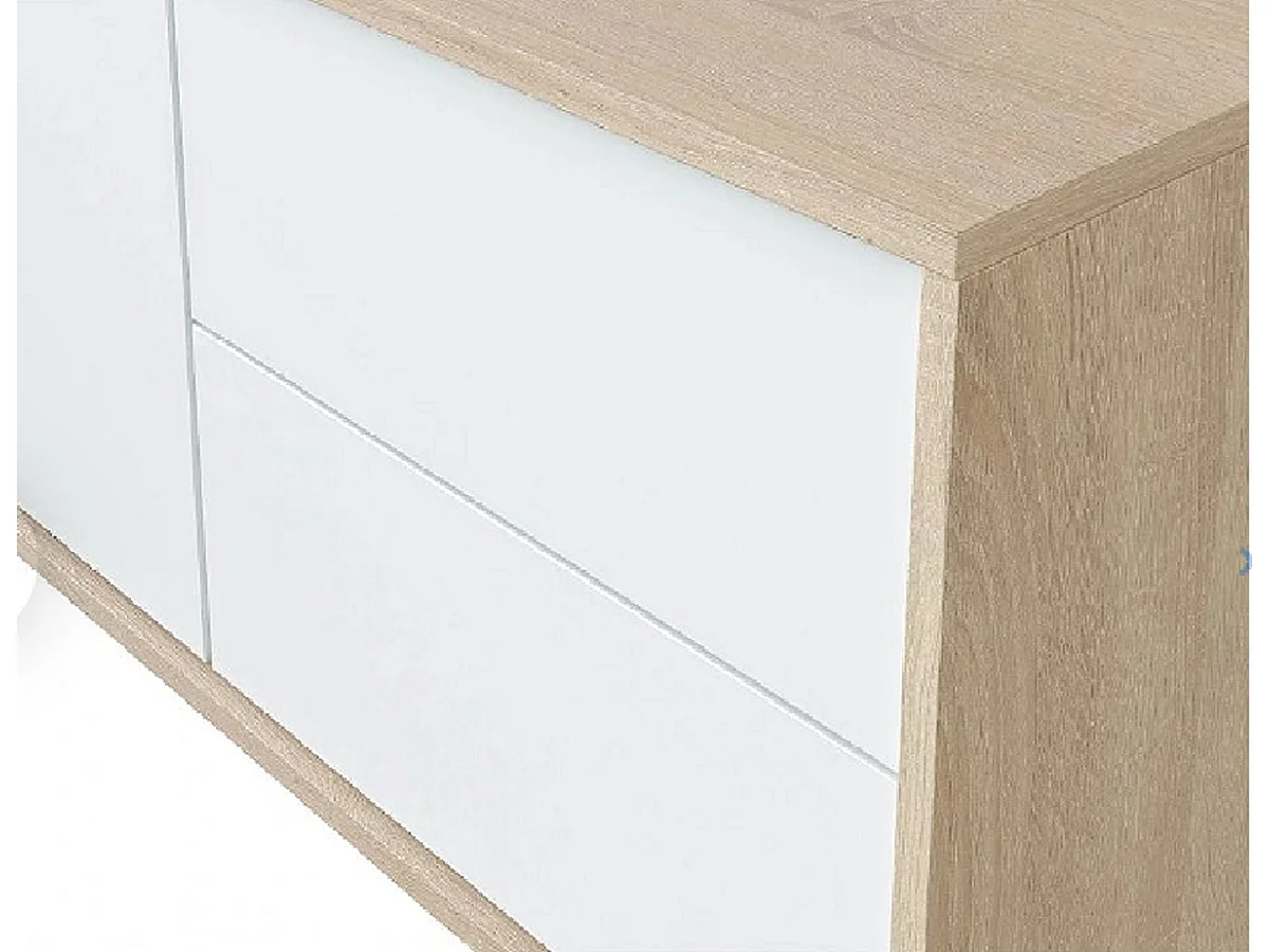 Mueble de TV con 2 Puertas y 2 Cajones de Estilo Moderno con Acabado en Color Blanco Artik y Roble - Dim: 47 x 130 x 41 cm