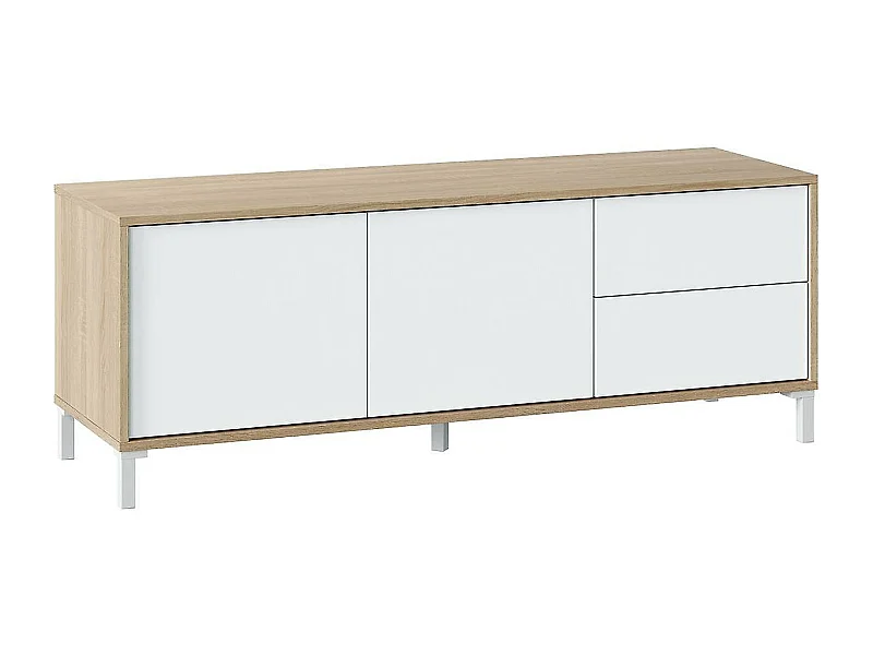 Mueble de TV con 2 Puertas y 2 Cajones de Estilo Moderno con Acabado en Color Blanco Artik y Roble - Dim: 47 x 130 x 41 cm