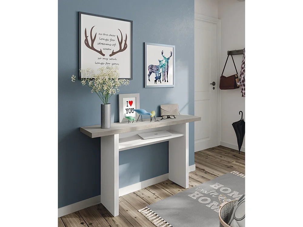 Mesa Plegable, Blanco ártico/Cemento - Dim : 75 x 120 x 35 cm