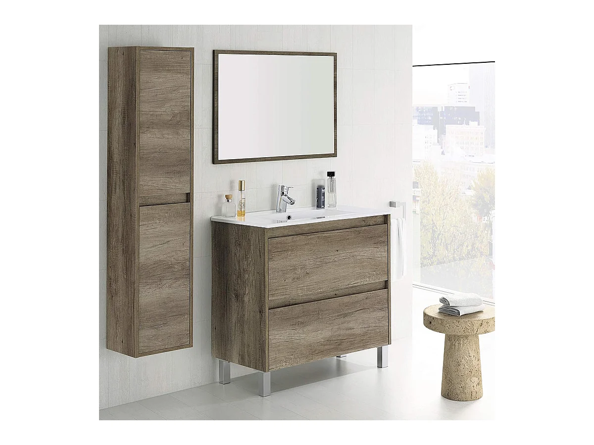 Columna de Baño o Aseo Suspendida con 2 Puertas Acabado en Color Nordik - Dim: 30 cm (Largo) x 140 cm (Alto) x 25,5 cm (Fondo)