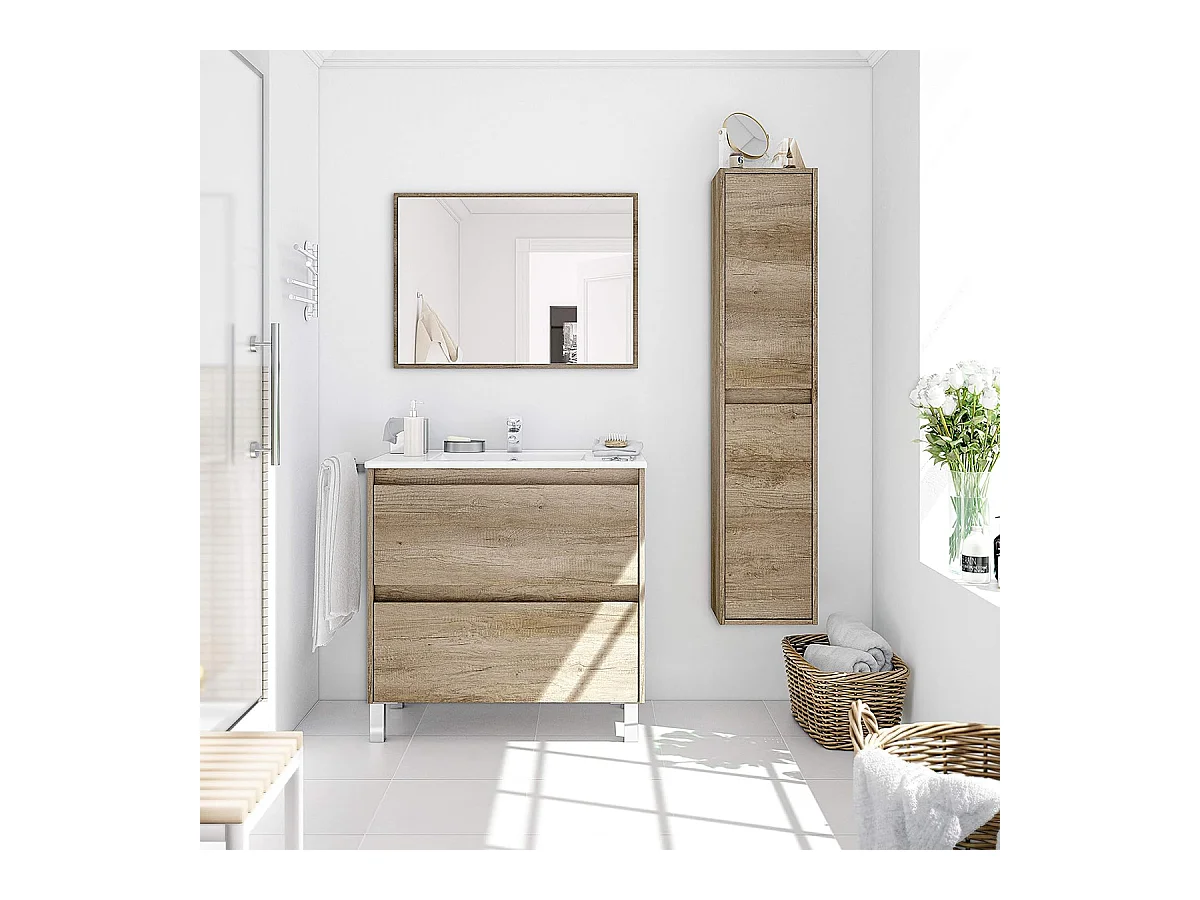 Columna de Baño o Aseo Suspendida con 2 Puertas Acabado en Color Nordik - Dim: 30 cm (Largo) x 140 cm (Alto) x 25,5 cm (Fondo)