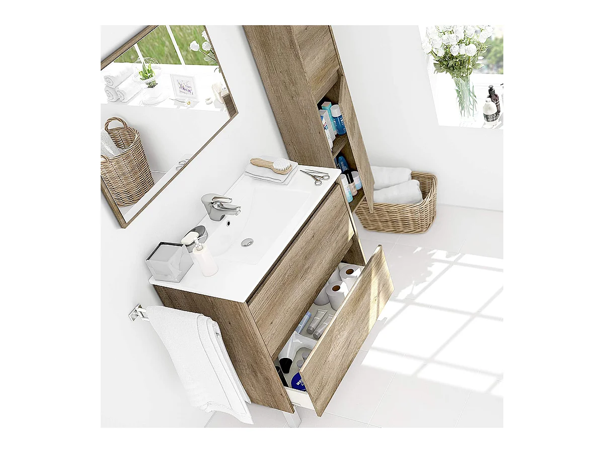 Columna de Baño o Aseo Suspendida con 2 Puertas Acabado en Color Nordik - Dim: 30 cm (Largo) x 140 cm (Alto) x 25,5 cm (Fondo)