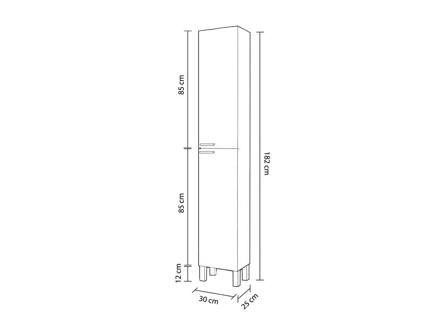 Columna de Baño Moderna con Patas y 2 Puertas, Acabado en Color Blanco Brillo - Dim: 30 cm (Ancho) x 182 cm (Alto) x 25 cm (Fondo)