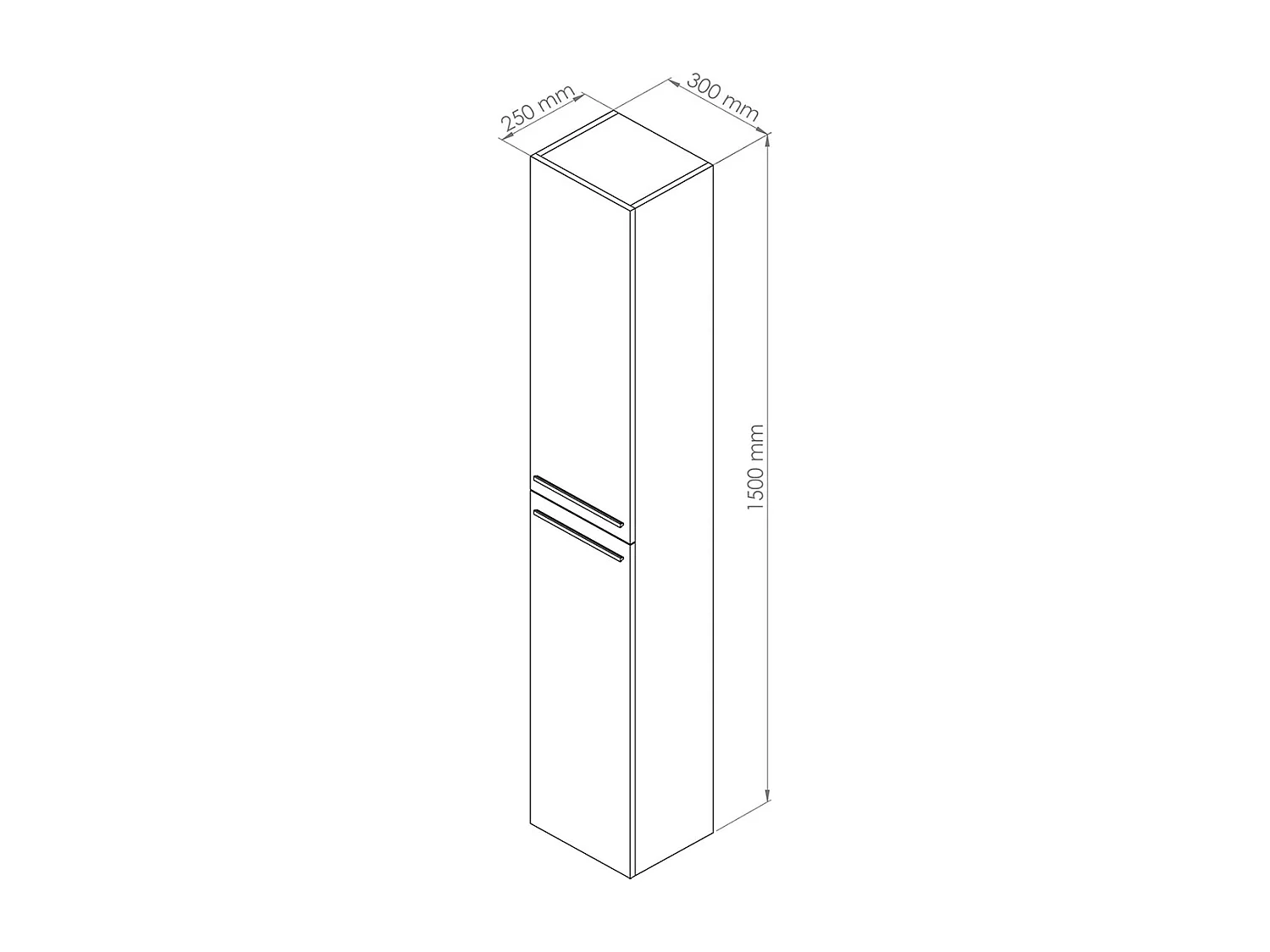 Columna de Baño o Aseo Suspendida de 2 Puertas, Armario Auxiliar con Acabado en Color Blanco Brillo - Dim: 30 cm (Ancho) x 150 cm (Alto) x 25 cm (Fondo)