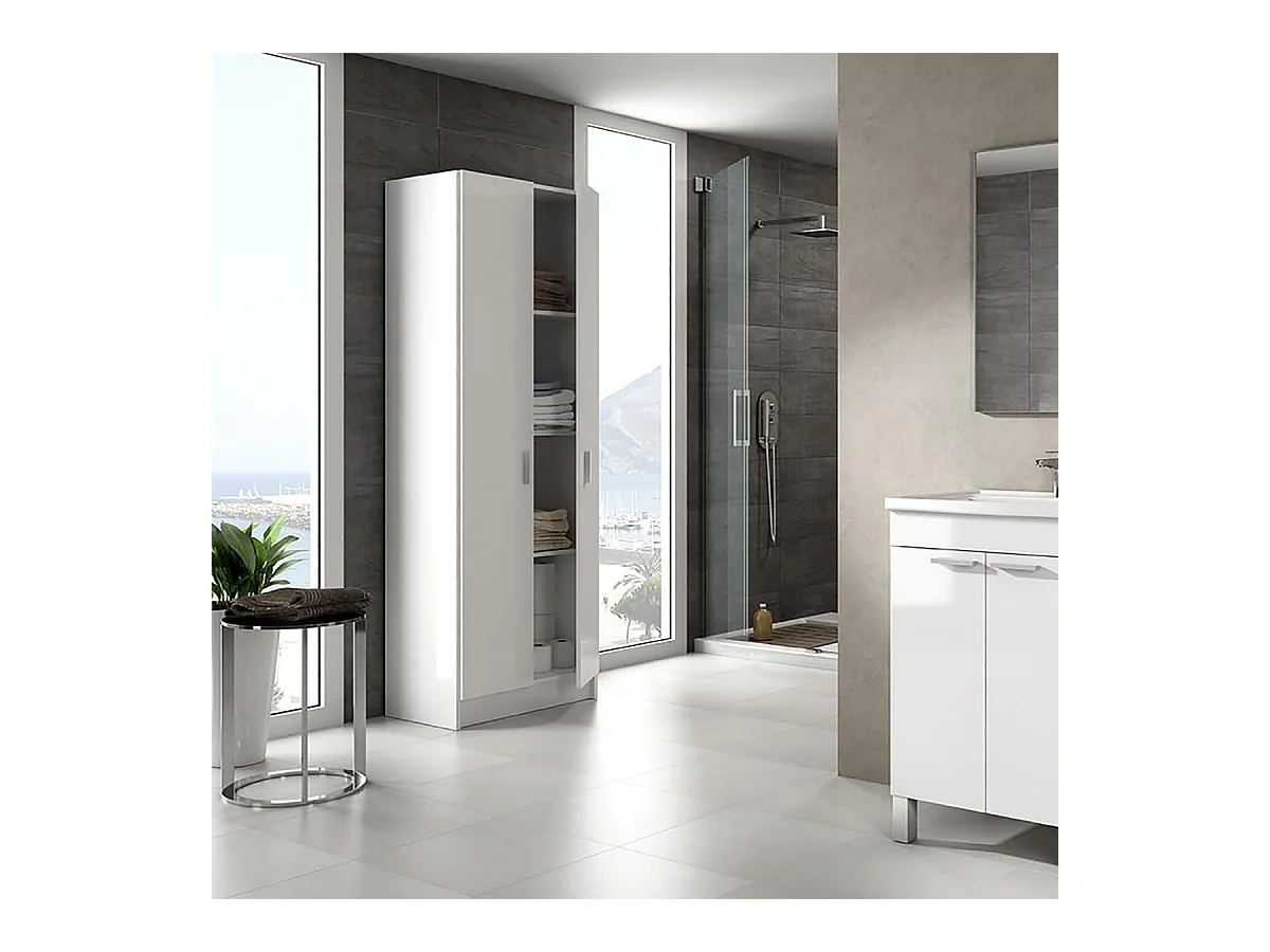 Columna de Baño Suspendida con Puerta, Acabado en Color Blanco Brillo - Dim: 30 cm (Ancho) x 85 cm (Alto) x 25 cm (Fondo)
