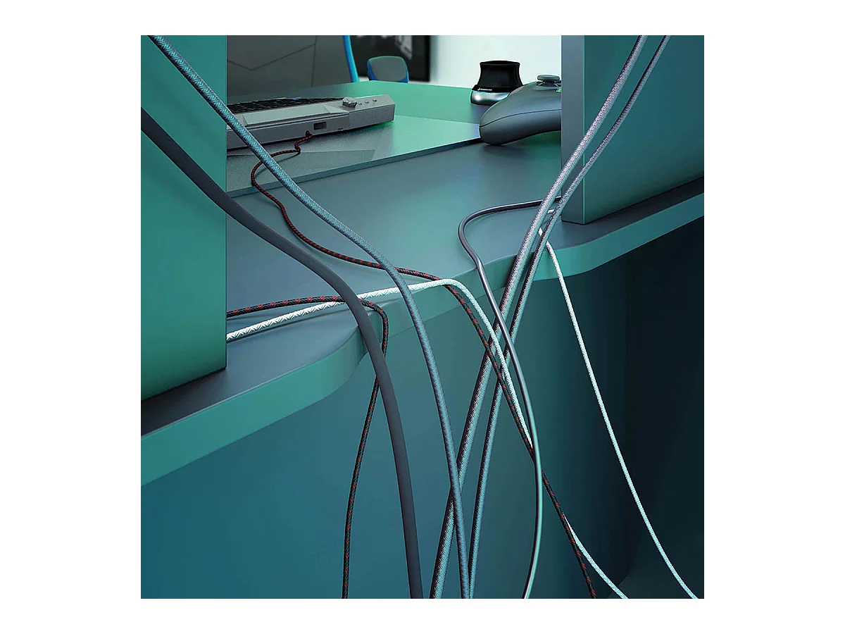 Mesa de Ordenador, estación e-Gaming con Acabado en Gris Antracita - Dim: 136 x 67 x 73-88 cm