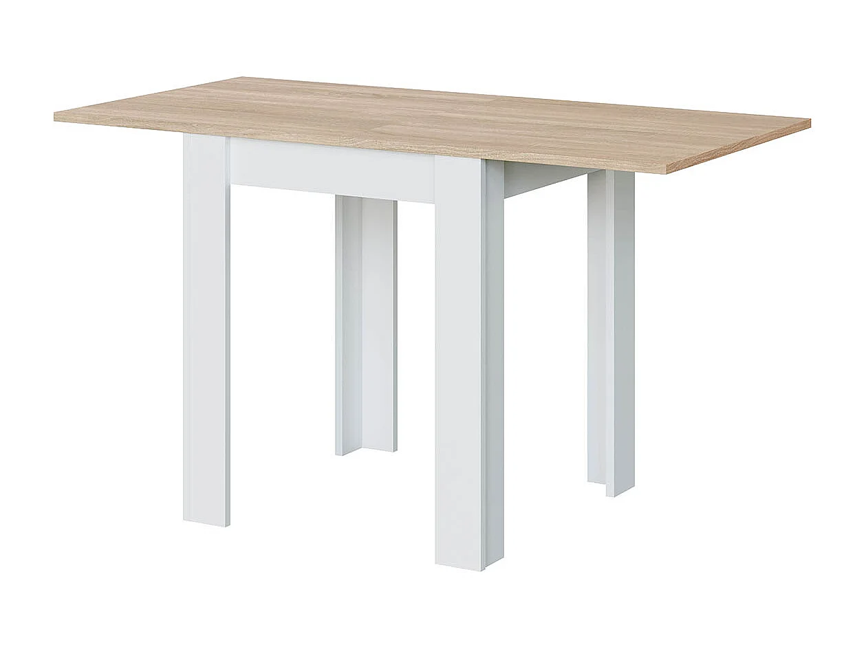 Mesa de Cocina Extensible con Acabado en Color Blanco Artik y Roble Canadian - Dim: 67-134 cm (Ancho) x 67 cm (Fondo) x 79 cm (Alto)