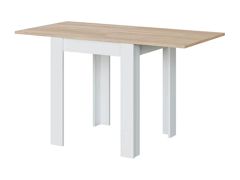 Mesa de Cocina Extensible con Acabado en Color Blanco Artik y Roble Canadian - Dim: 67-134 cm (Ancho) x 67 cm (Fondo) x 79 cm (Alto)