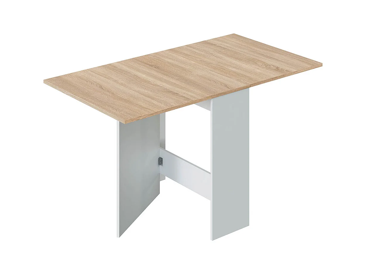 Mesa de Cocina Plegable con Acabado en Color Blanco Artik y Roble Canadian - Dim: 77 cm (Largo) x 31-140 cm (Ancho) x 79 cm (Alto)