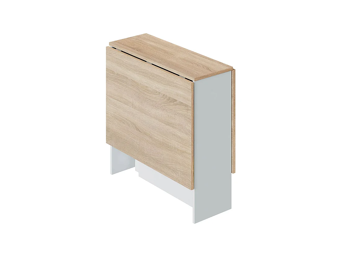 Mesa de Cocina Plegable con Acabado en Color Blanco Artik y Roble Canadian - Dim: 77 cm (Largo) x 31-140 cm (Ancho) x 79 cm (Alto)