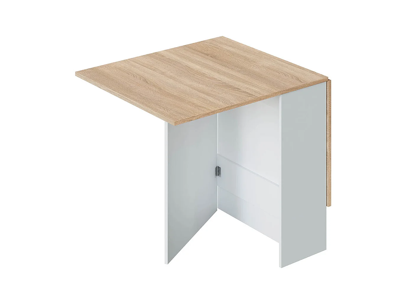 Mesa de Cocina Plegable con Acabado en Color Blanco Artik y Roble Canadian - Dim: 77 cm (Largo) x 31-140 cm (Ancho) x 79 cm (Alto)