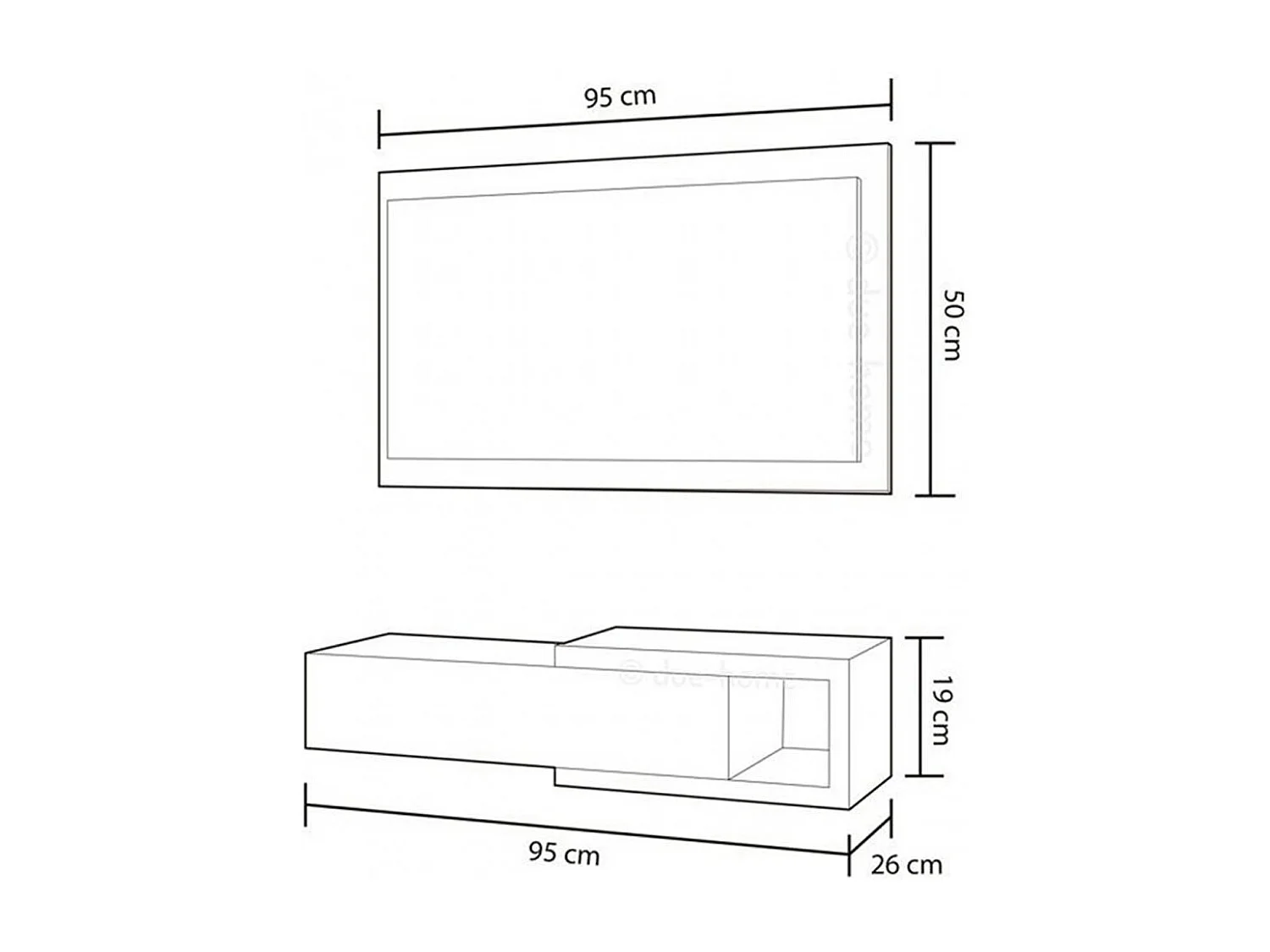Mueble de Entrada Reversible con Espejo y 1 Cajón Color Blanco ártico/Cemento - 19 x 95 x 26 cm