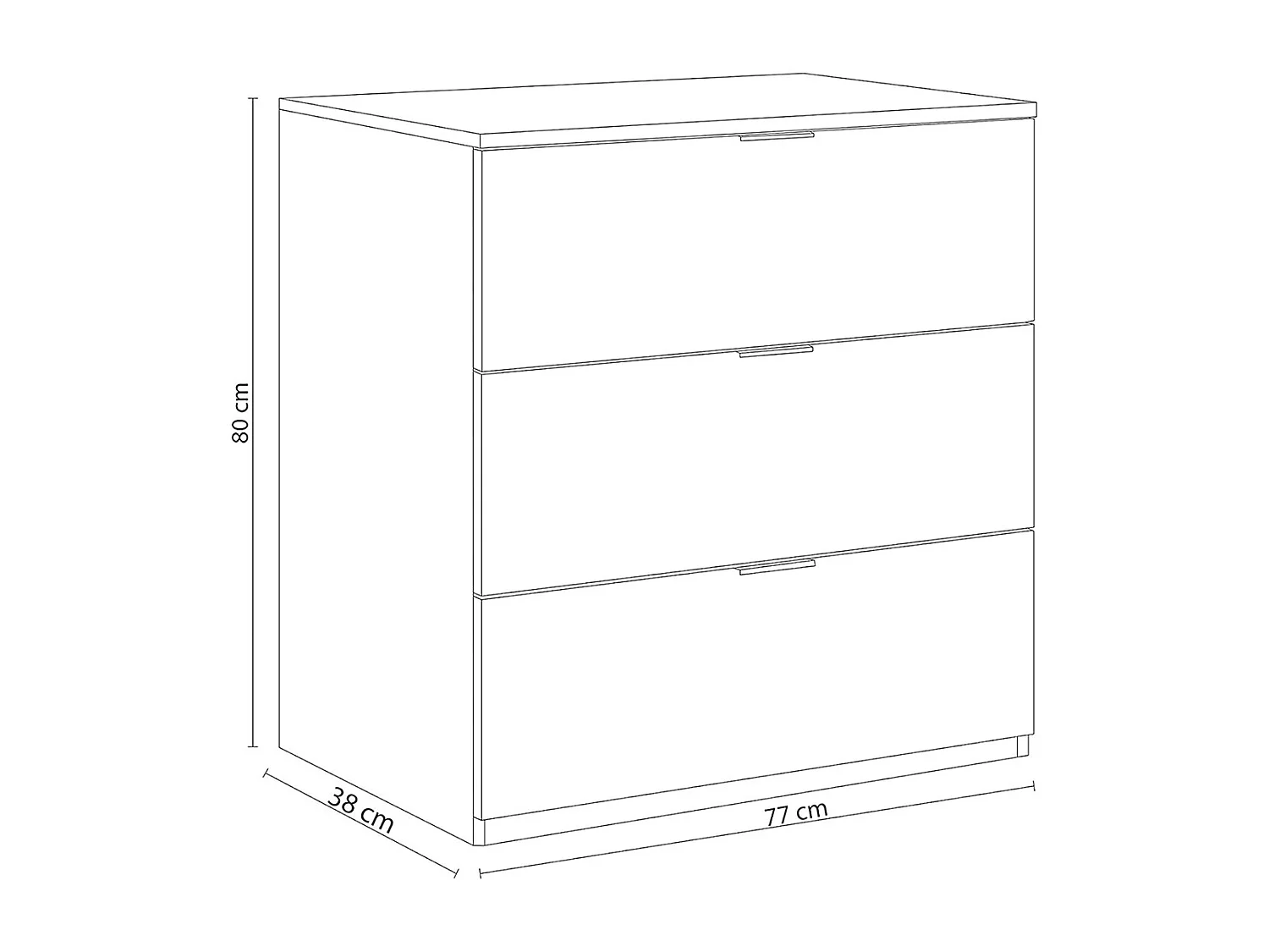Comoda Cajonera de Tres Cajones para Dormitorio o Habitación con Acabado en Color Blanco Artik - Dim: 77 cm (Ancho) x 80 cm (Alto) x 38 cm (Fondo)