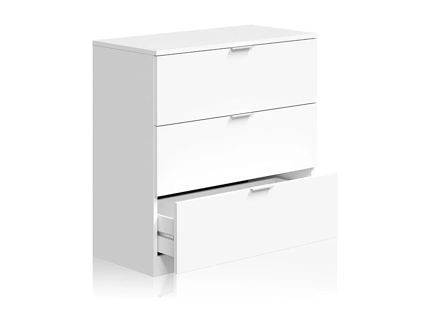 Comoda Cajonera de Tres Cajones para Dormitorio o Habitación con Acabado en Color Blanco Artik - Dim: 77 cm (Ancho) x 80 cm (Alto) x 38 cm (Fondo)