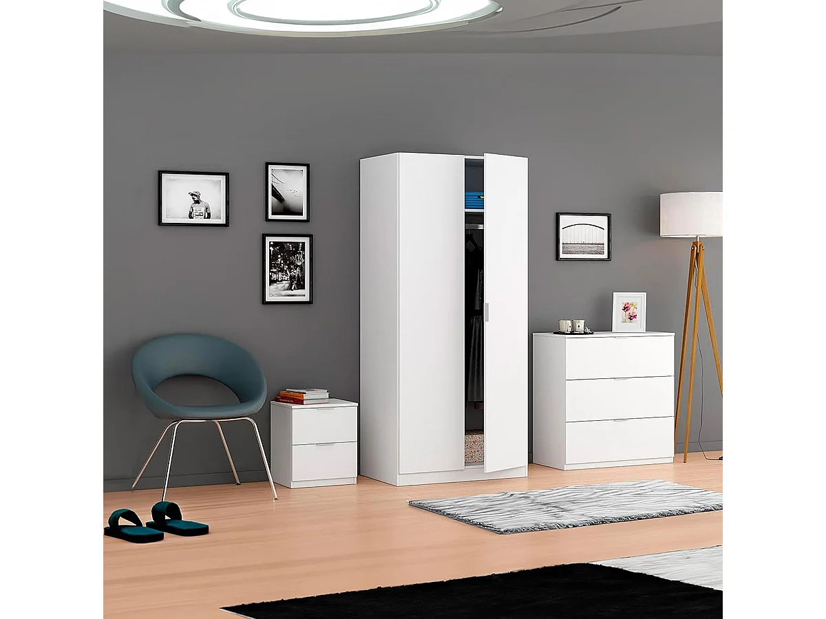 Comoda Cajonera de Tres Cajones para Dormitorio o Habitación con Acabado en Color Blanco Artik - Dim: 77 cm (Ancho) x 80 cm (Alto) x 38 cm (Fondo)