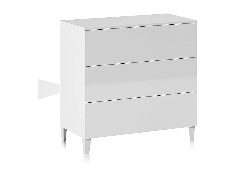 Cómoda de Madera Color Blanco Brillante con 3 Cajones - Dim : 76 x 80 x 40 cm