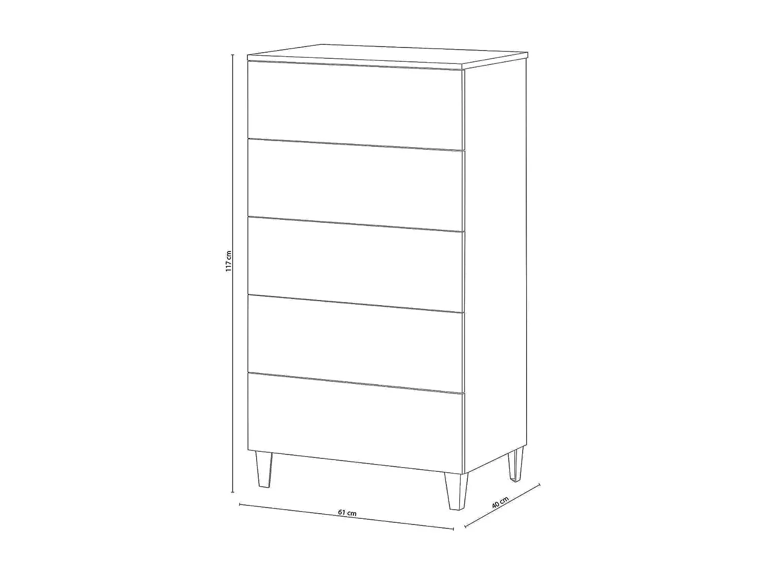 Cajonera de Madera Color Blanco Brillante con 5 Cajones - Dim : 117 x 61 x 40 cm