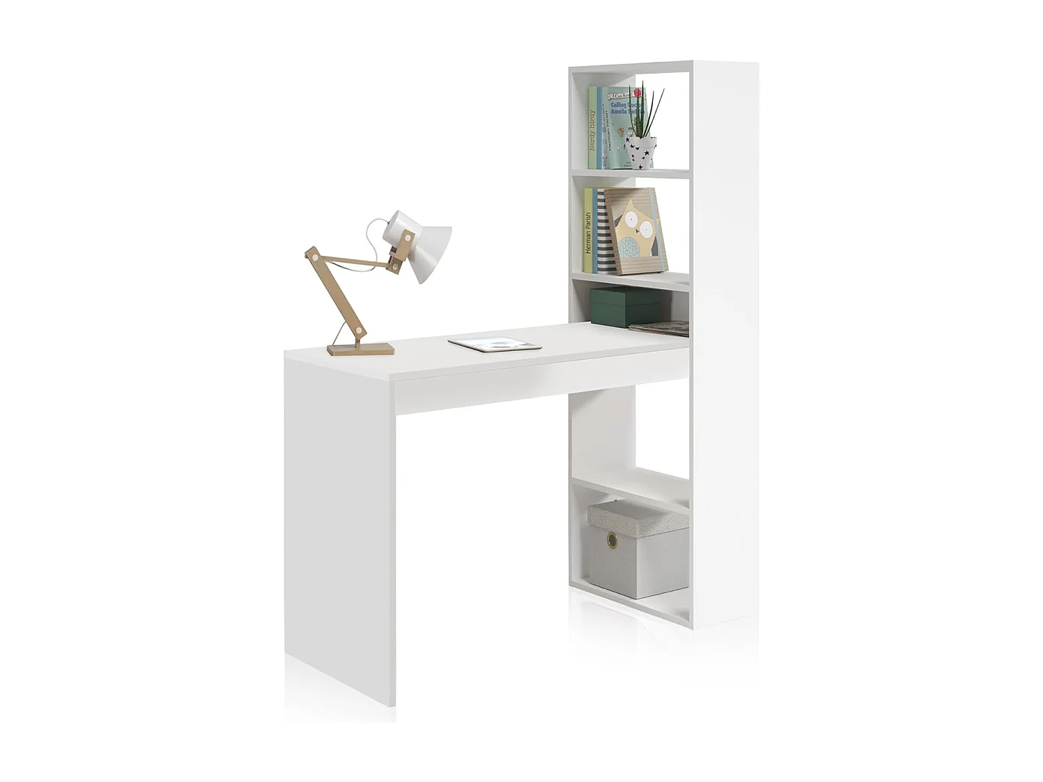 Mesa de Escritorio con Estanteria Reversible con Acabado en Blanco Artik - Dim: 120 cm (Ancho) x 53 cm (Fondo) x 144 cm (Alto)
