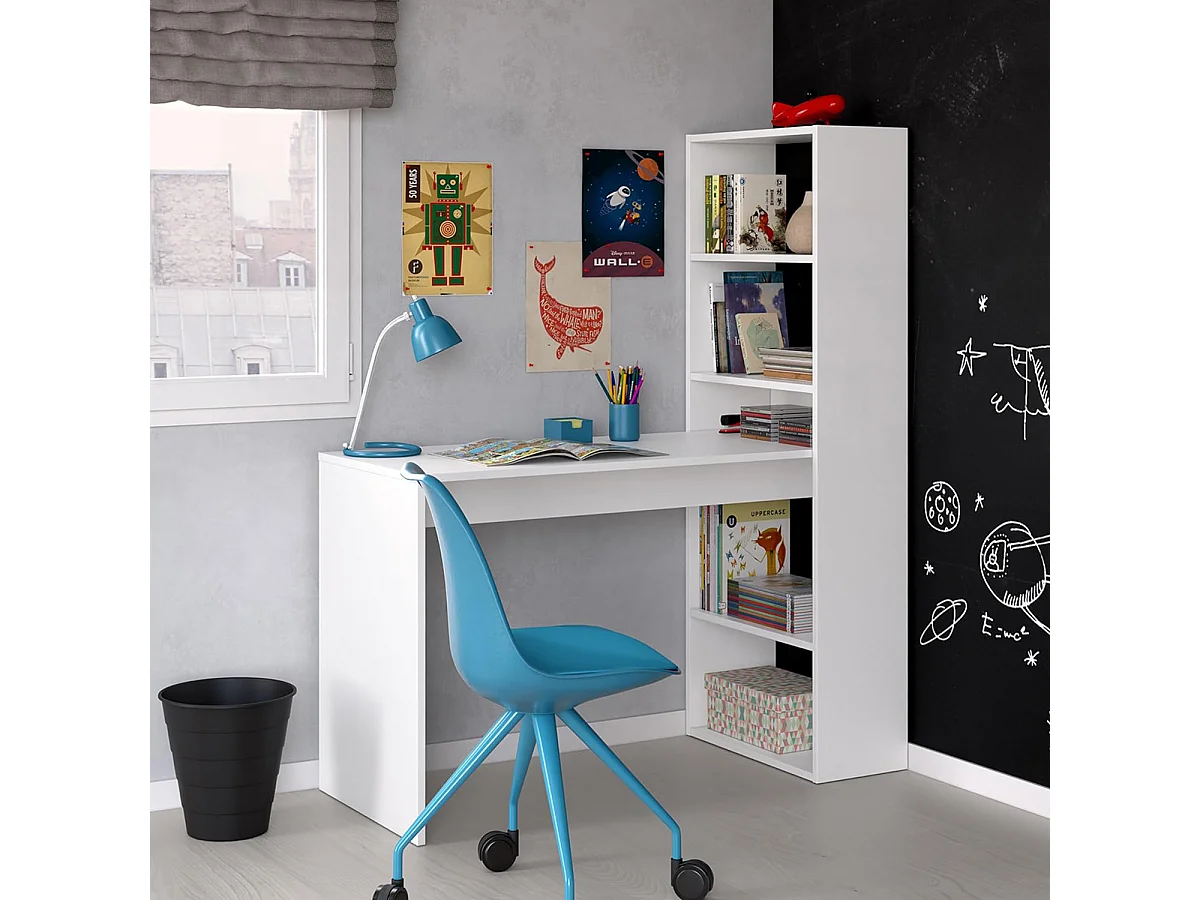 Mesa de Escritorio con Estanteria Reversible con Acabado en Blanco Artik - Dim: 120 cm (Ancho) x 53 cm (Fondo) x 144 cm (Alto)