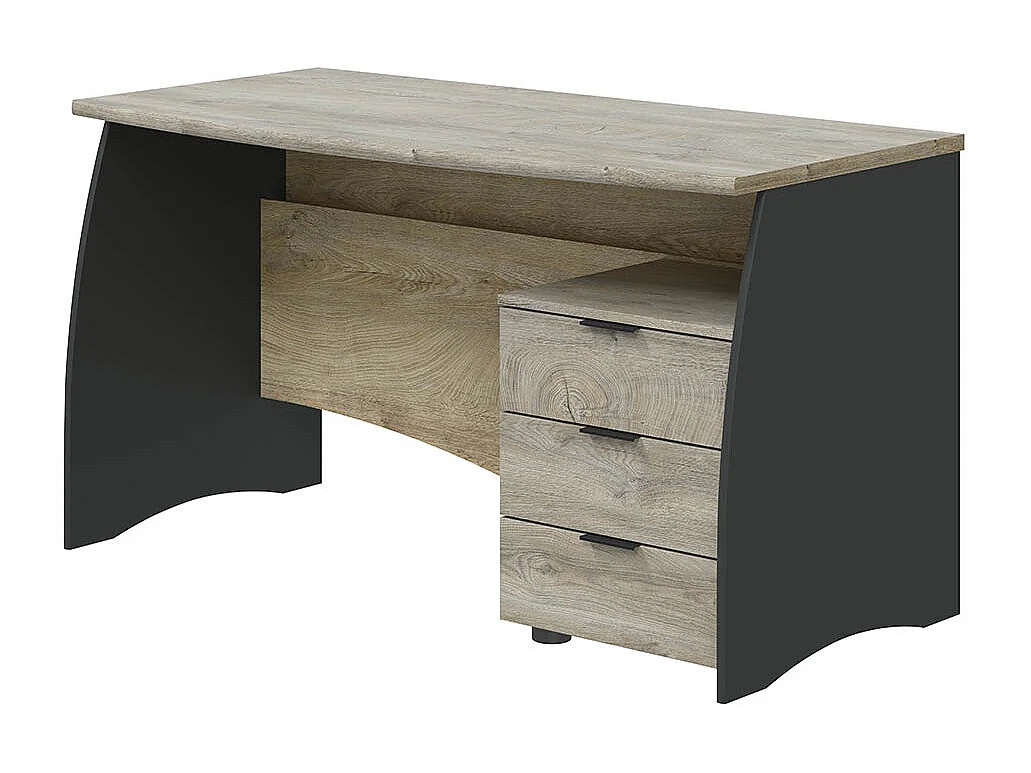Mesa Escritorio con 3 Cajones para Despacho, Oficina o Estudio con Acabado en Gris Antracita y Roble Alaska - Dim: 136 cm (Ancho) x 67 cm (Fondo) x 74 cm (Alto)