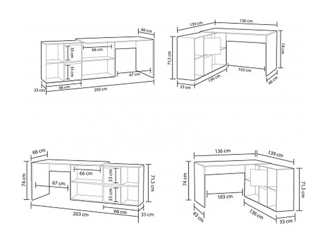 Escritorio con Caja Color Blanco ártico/Cemento - Altura 74 x Longitud 136 x 139 cm