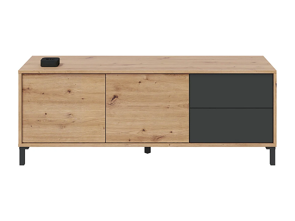 Mueble TV en melamina Color Roble y Gris Antracita - Altura 47 x Longitud 130 x Profundidad 41 cm