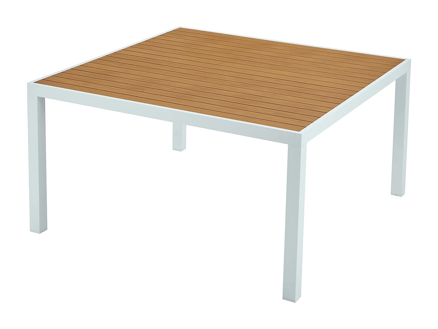 Zestaw mebli ogrodowych jadalnianych z aluminium: kwadratowy stół dł. 140 cm i 4 sztaplowane fotele - Naturalny jasny i szary - MACILA marki MYLIA