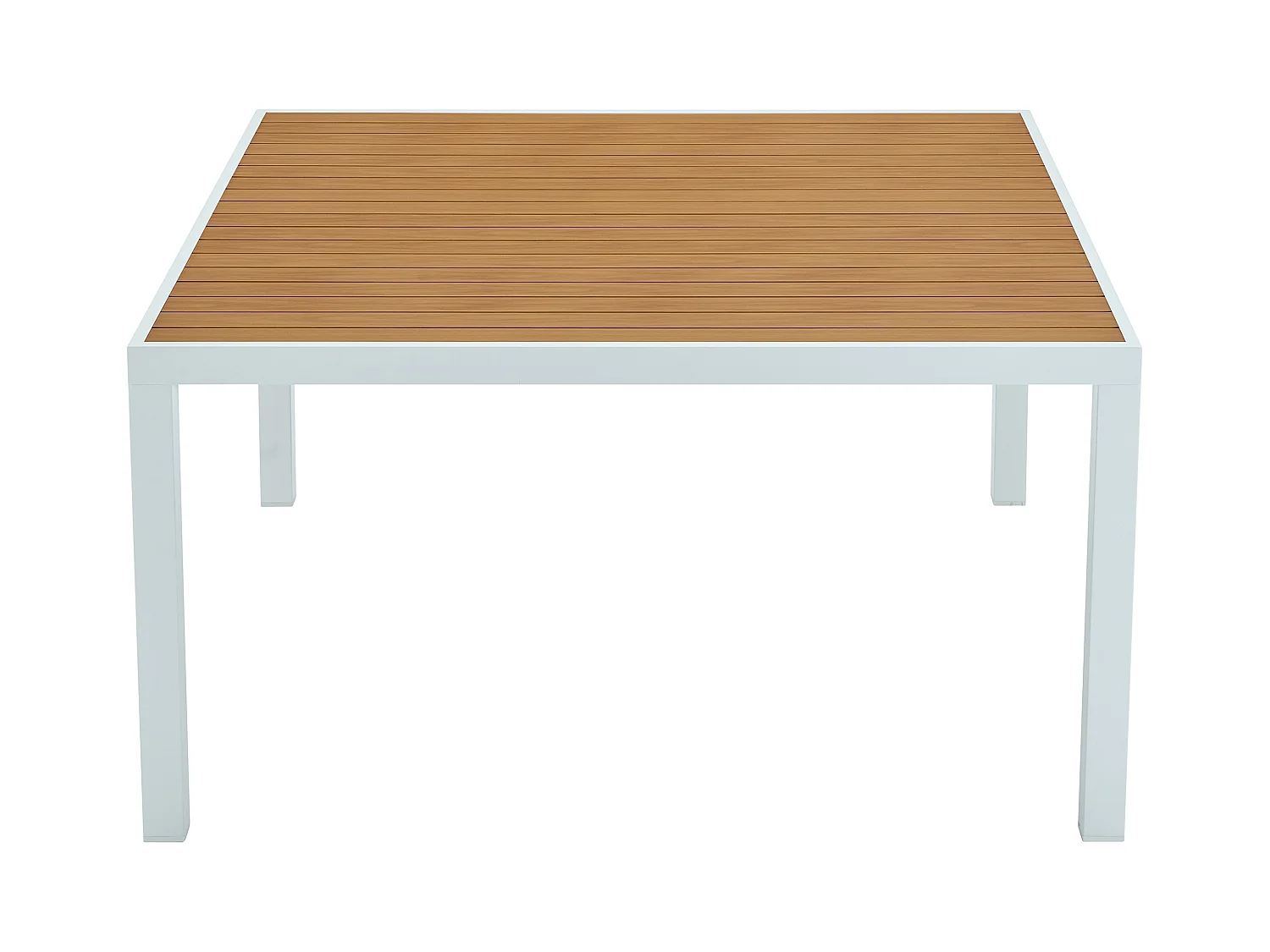 Salle à manger de jardin en aluminium : une table carrée L.140 cm et 4 fauteuils empilables - Naturel clair et gris - MACILA de MYLIA