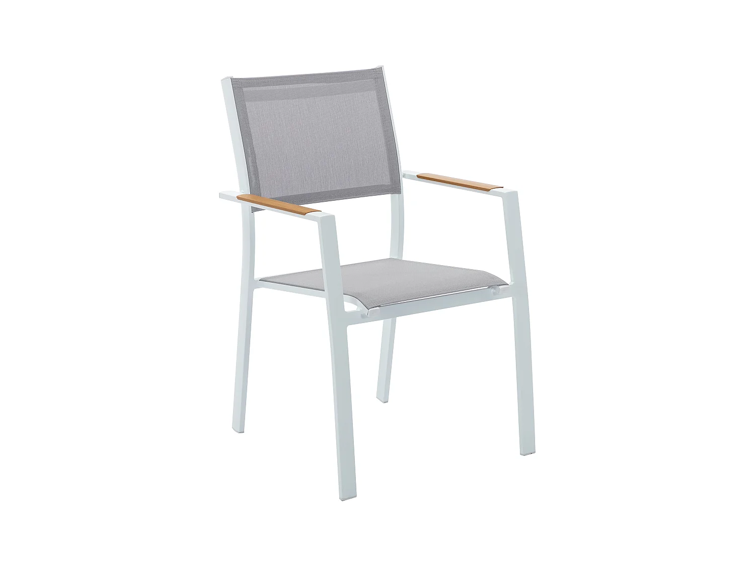 Salle à manger de jardin en aluminium : une table carrée L.140 cm et 4 fauteuils empilables - Naturel clair et gris - MACILA de MYLIA
