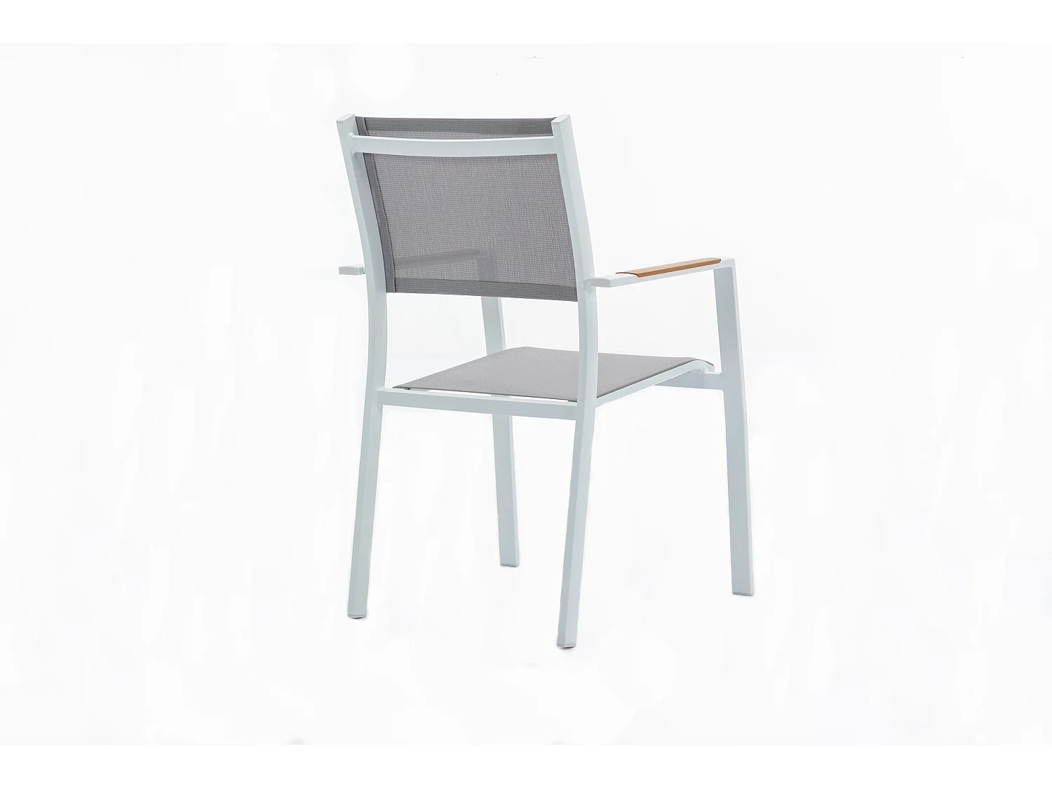 Salle à manger de jardin en aluminium : une table carrée L.140 cm et 4 fauteuils empilables - Naturel clair et gris - MACILA de MYLIA