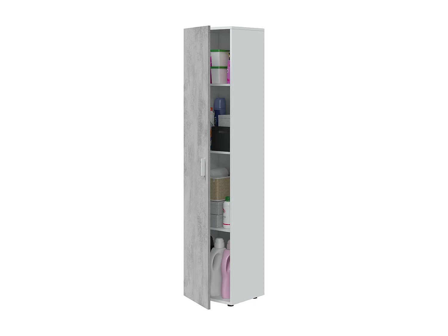 Armario Mueble de Almacenamiento en aglomerado de melamina Color Blanco Mate y Gris Cemento - Altura 182 x Longitud 41 cm x Profundidad 37 cm