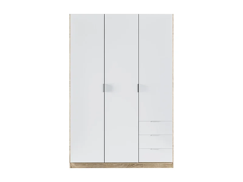 Armario con 3 Puertas y 3 Cajones Color Roble y Blanco - Dim : L 121 x A 180 x P 52 cm