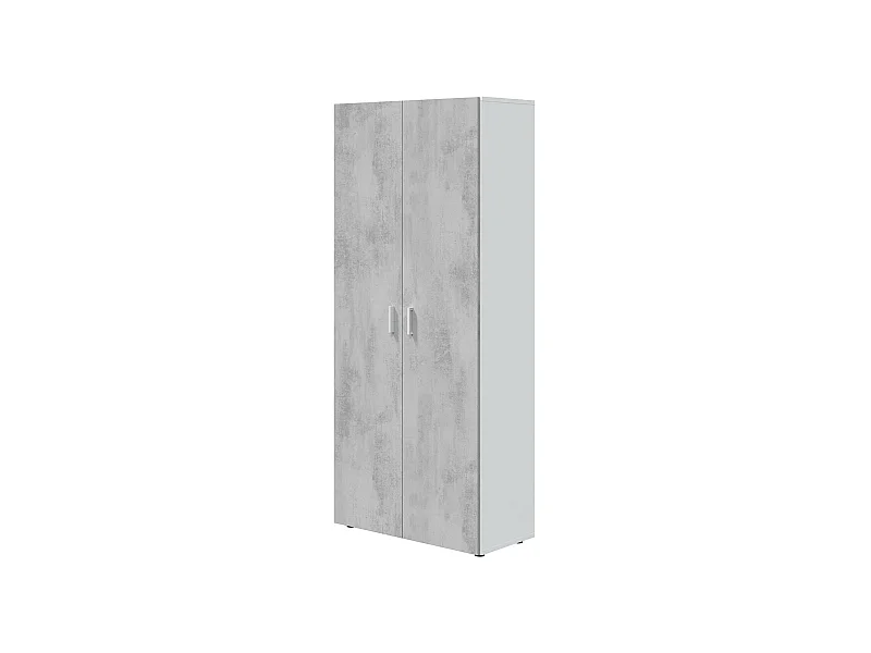 Armario Mueble de Almacenamiento en aglomerado de melamina Color Blanco Mate y Gris Cemento - Altura 182 x Longitud 80 cm x Profundidad 37 cm