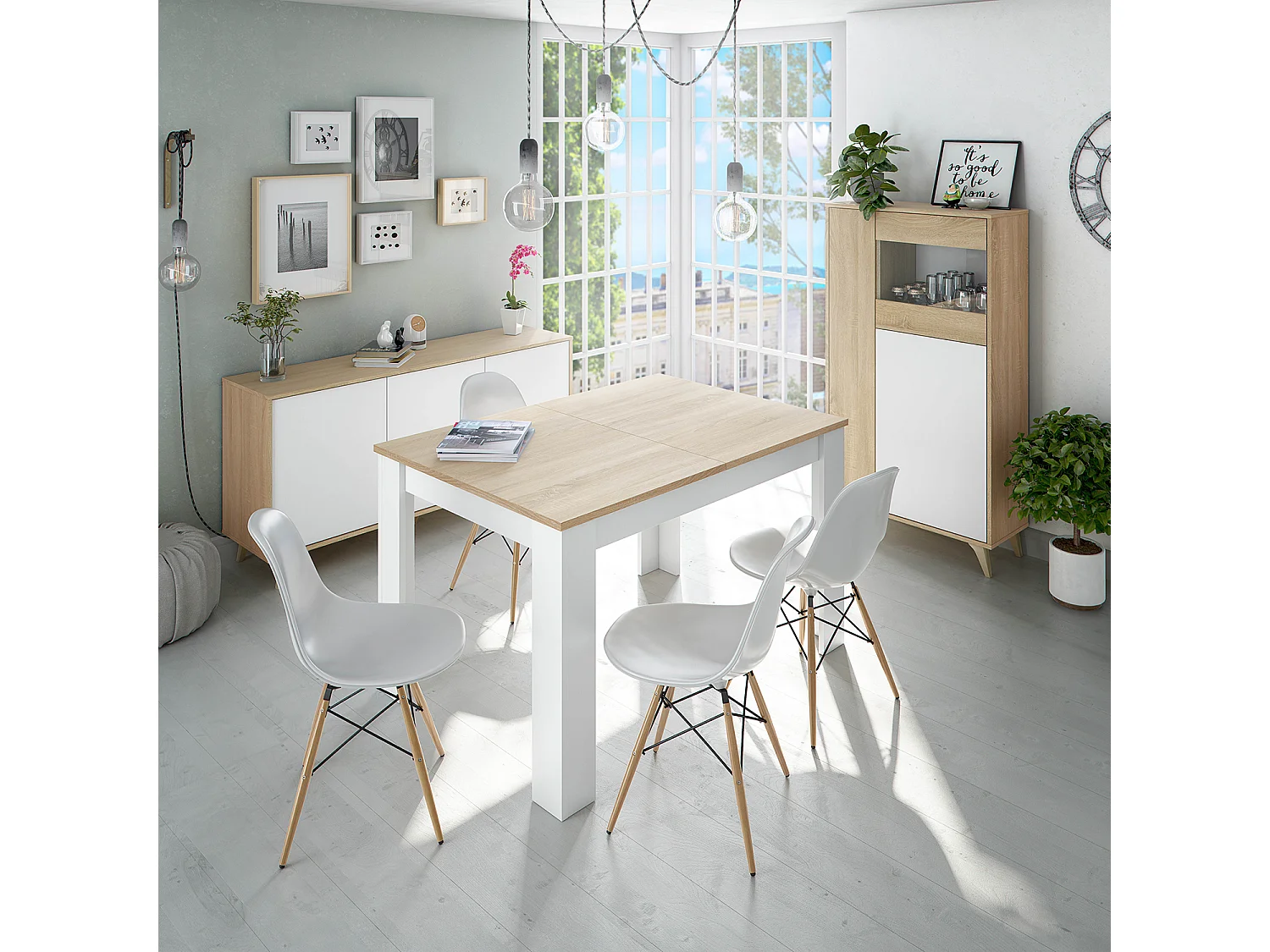 Armario Mueble de Almacenamiento Vitrina en melamina Color Roble Canadian y Blanco artik - Altura 142 x Longitud 77 cm x Profundidad 33 cm