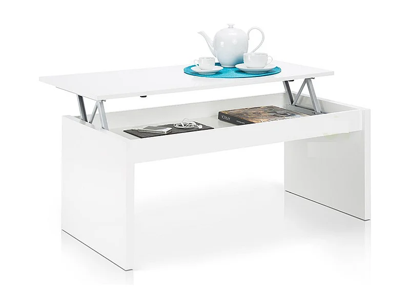 Mesa de Centro Blanca Brillante con Bandeja Elevable