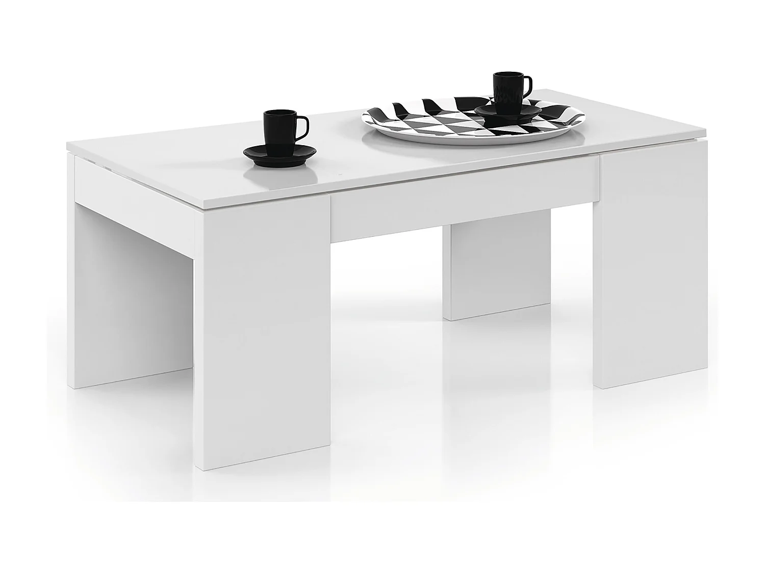 Mesa de Centro Elevable para Salón o Comedor con Acabado en Blanco Brillo - Dim: 100 x 50 x 43-54 cm