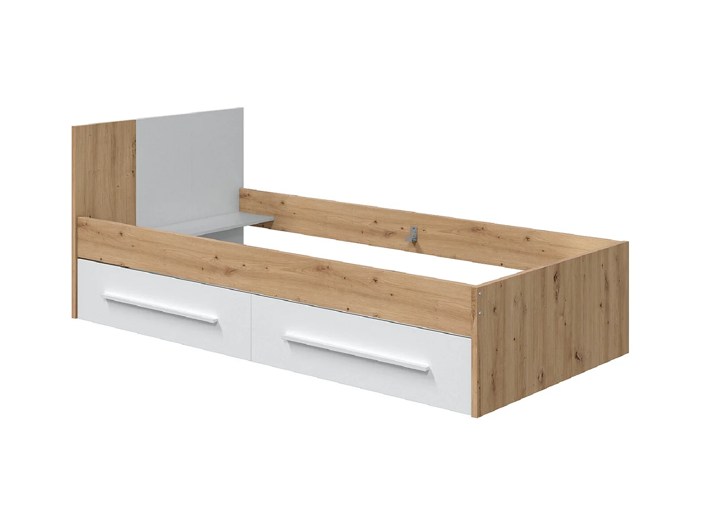 Juego de Cama con Cabecero y Dos Cajones en melamina Color Blanco - Longitud 196 x Profundidad 97 x Altura 77 cm