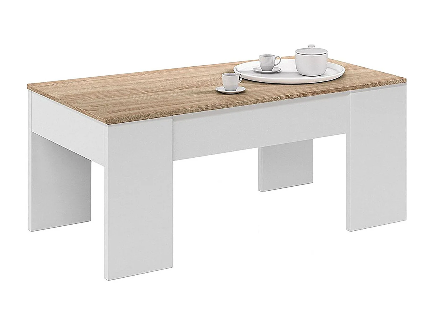 Mesa de Centro modulable en Aglomerado Color Blanco artik/Roble Canadiense -Dim : L100 x P50 x A42 cm