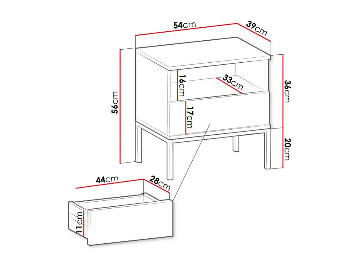 Table de chevet Soferi 110, Chêne wotan|Noir, 56x54x39cm, Stratifié