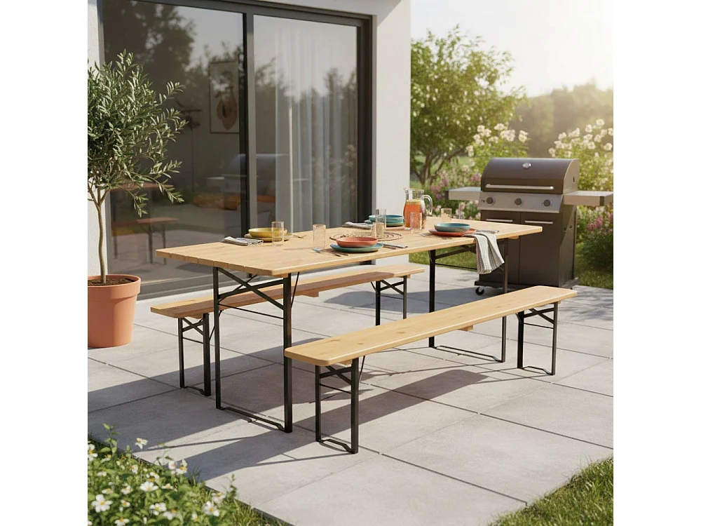 Ensemble table et banc de jardin Brasseur Lot de 5