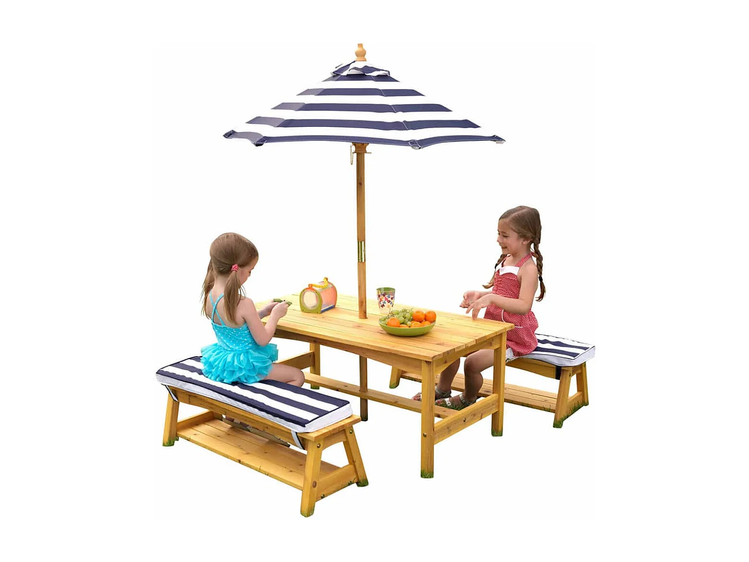 Set di tavolo e panca da esterno con ombrellone per bambini