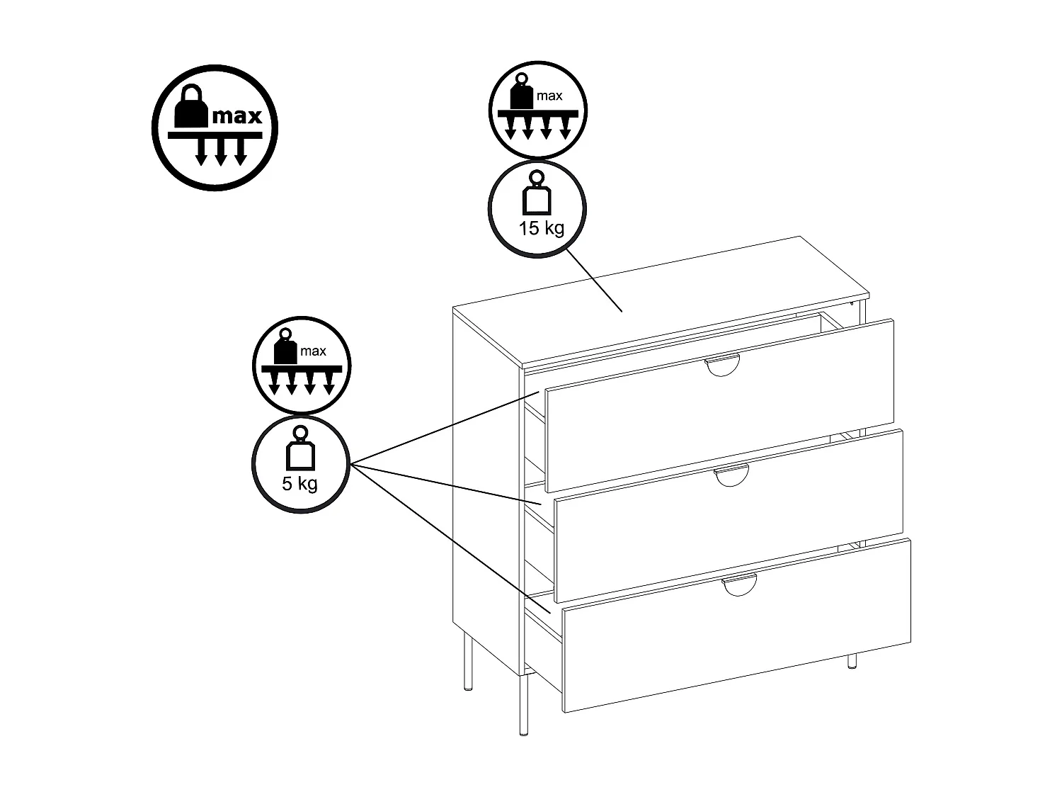 Commode avec 3 tiroirs - Noir et doré - NATANIEL