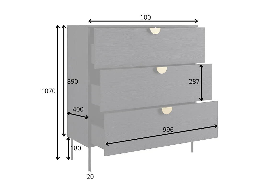Commode avec 3 tiroirs - Noir et doré - NATANIEL