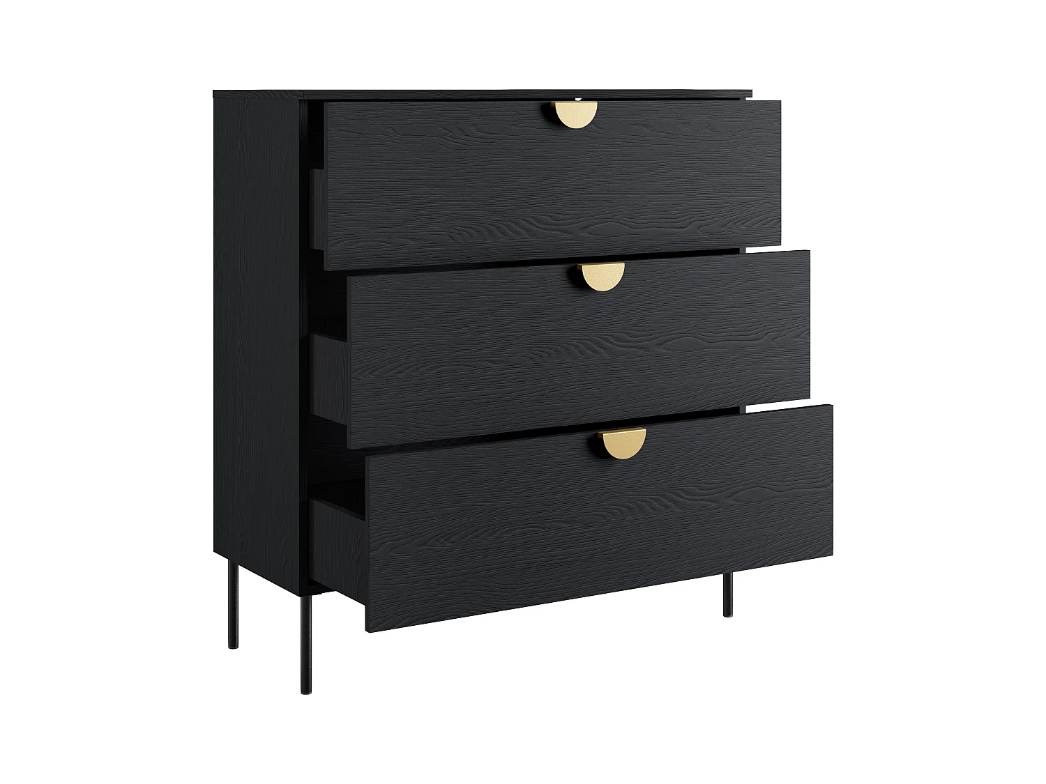 Commode avec 3 tiroirs - Noir et doré - NATANIEL