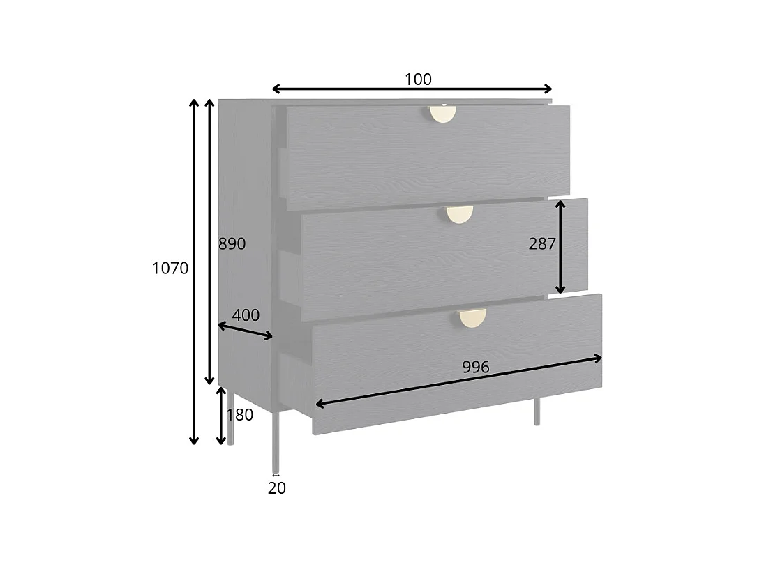 Commode avec 3 tiroirs - Noir et doré - NATANIEL